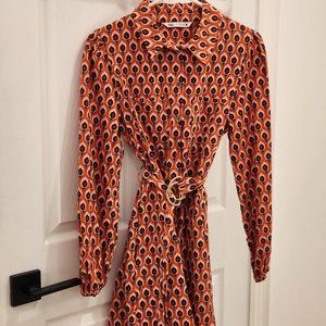 ZARA Orange & Brown Print Mini Dress with Belt